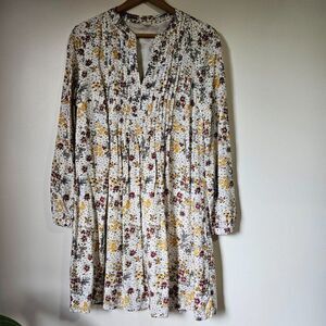 EUC OLD NAVY SIZE M FLORAL SPLIT V NECK LONG SLEEVES PLEATED BABY DOLL DRESS M